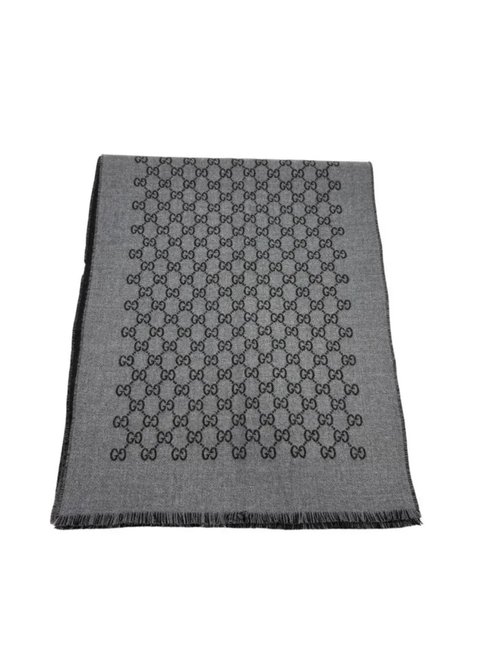 Gucci Double Jacquard GG Wool Scarf 33 175 Dark Gray Black